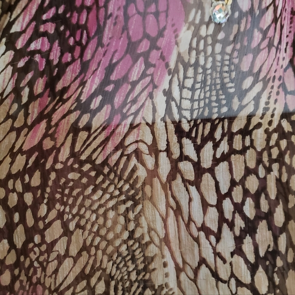 Chico's pink & brown animal print jeweled beaded silk tunic top Womens Medium - Picture 8 of 8